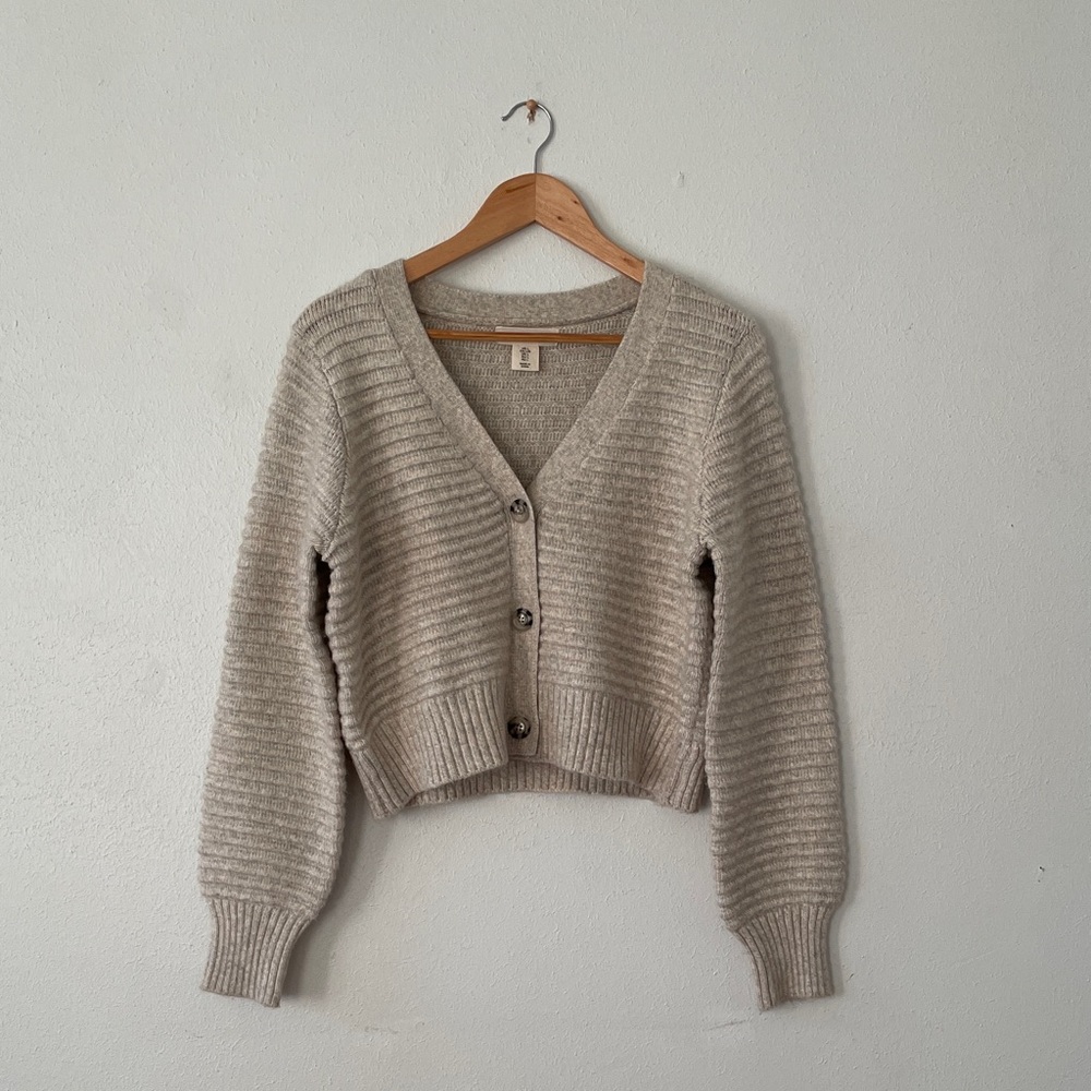 Happily Gray Vneck Cardigan Ribbed Button Up Sweater